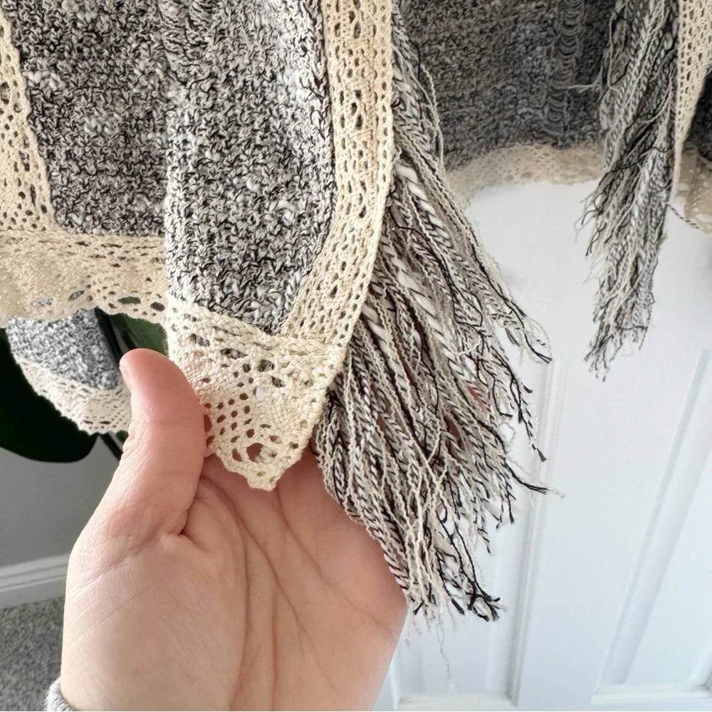 Mary McFadden Crochet Vintage Fringe Cardigan Sweater